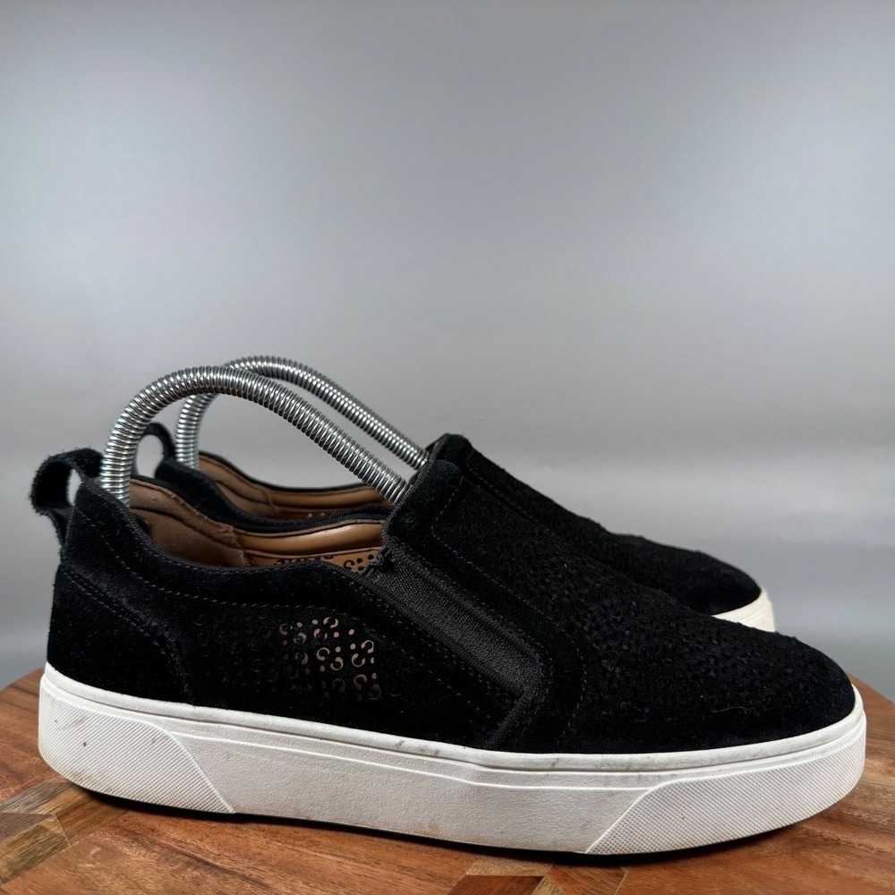 Vionic Kimmie Perf Black Suede Perforated Slip On Sneakers Womens 7.5 Orthopedic